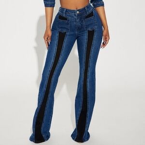 Two-Tone Blue Denim Black Corduroy Contrast Jeans 6-8